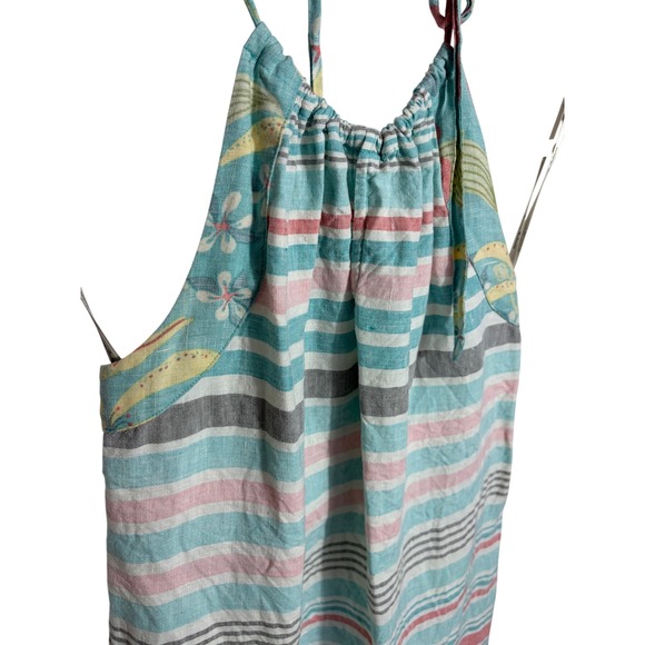 Tommy Bahama Womens Medium Blue Pink Striped Linen Blend Halter Smocked Dress - Picture 3 of 8